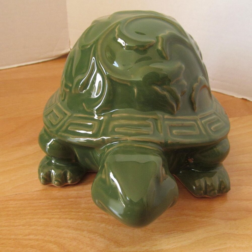 Large Green Ceramic Turtle Art Sculpture